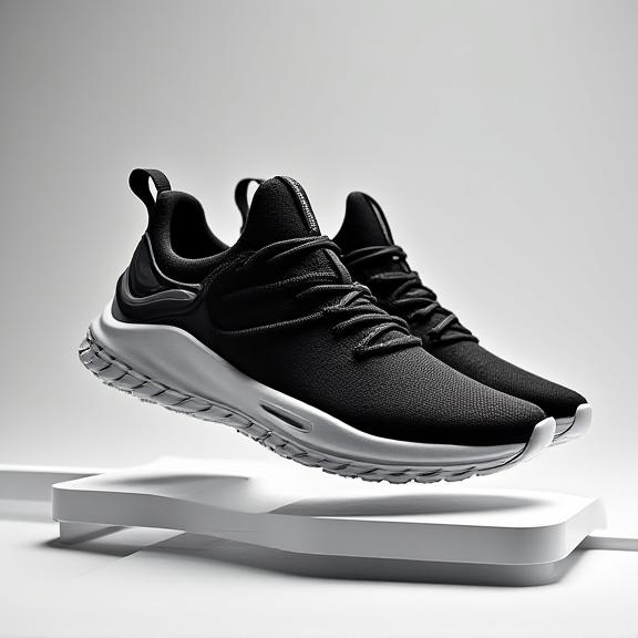 モダンなデザインの黒と白のアスレチックスニーカー